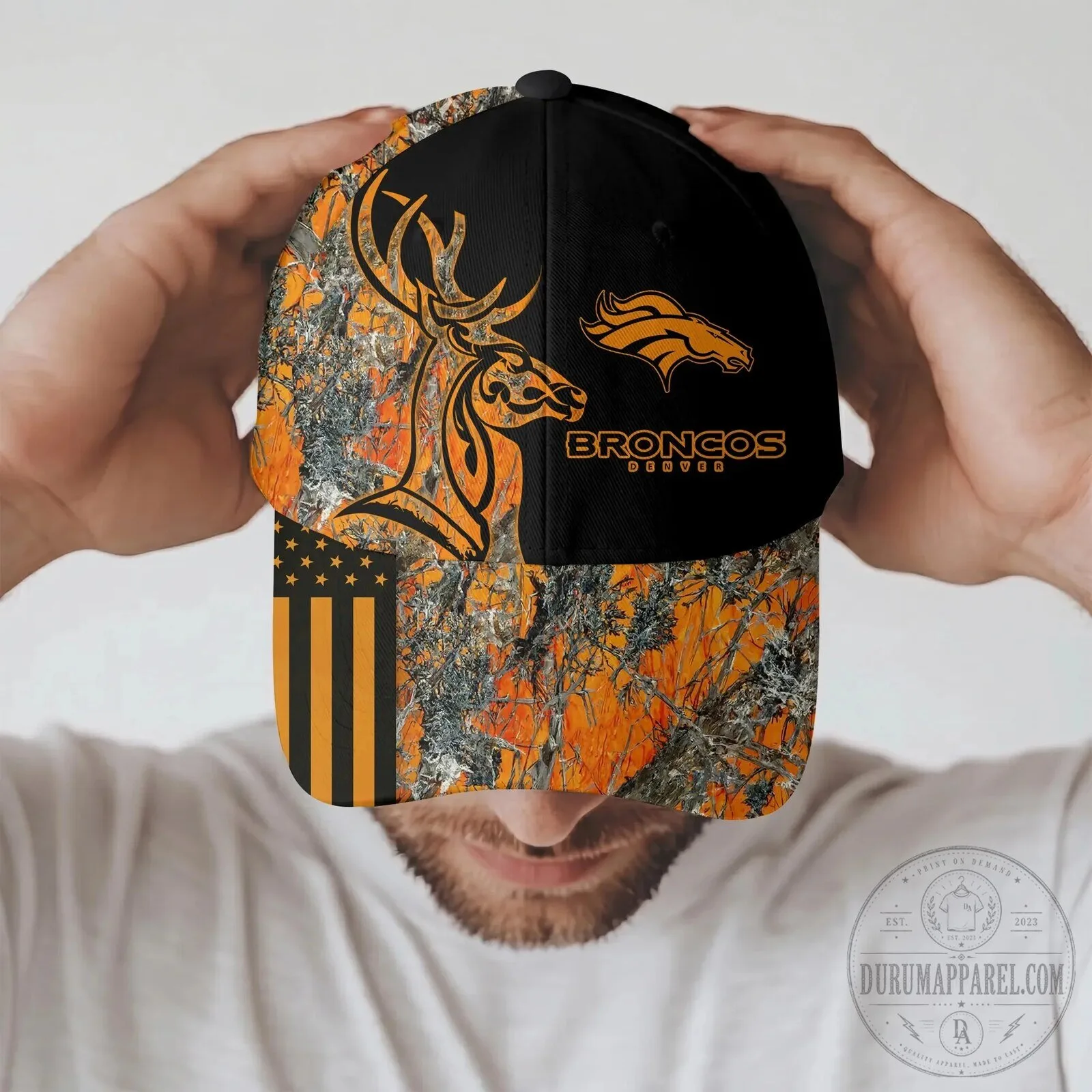 Denver Broncos Camouflage Deer Hunter American Flag Cap Hat 9 Denver Broncos Camouflage Deer Hunter American Flag Cap Hat