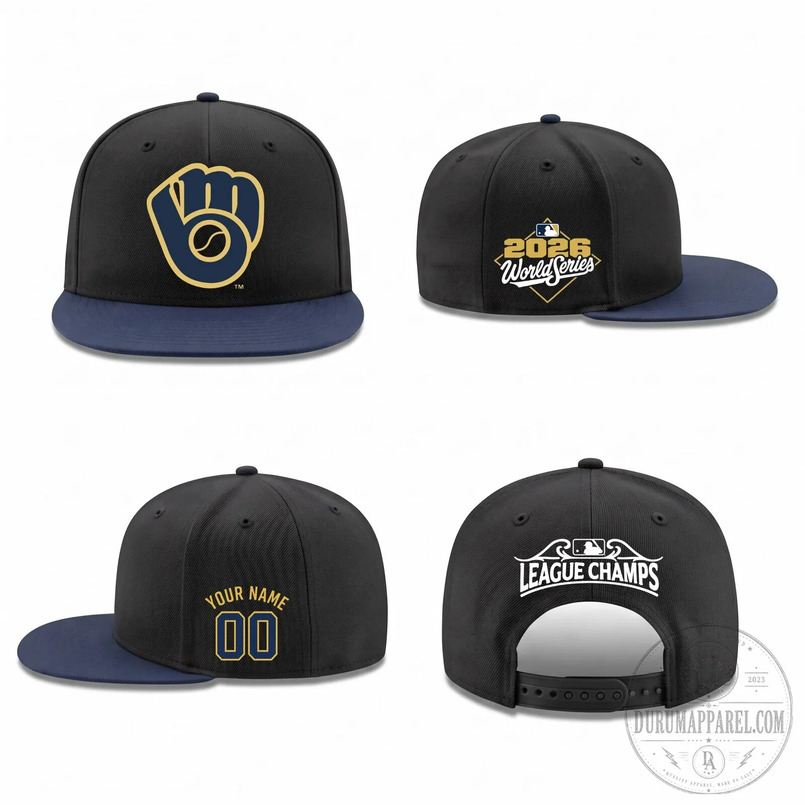 Milwaukee Brewers 2026 World Series League Champs Personalized Snapback Cap 8 Milwaukee Brewers 2026 World Series League Champs Personalized Snapback Cap