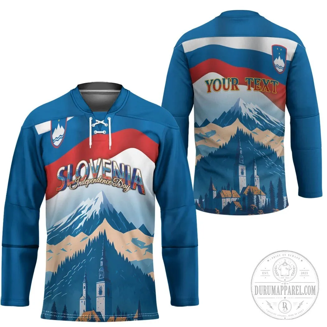 Slovenia Independence Day Lake Bled Julian Alps Landscape Hockey Jersey 7 Slovenia Independence Day Lake Bled Julian Alps Landscape Hockey Jersey