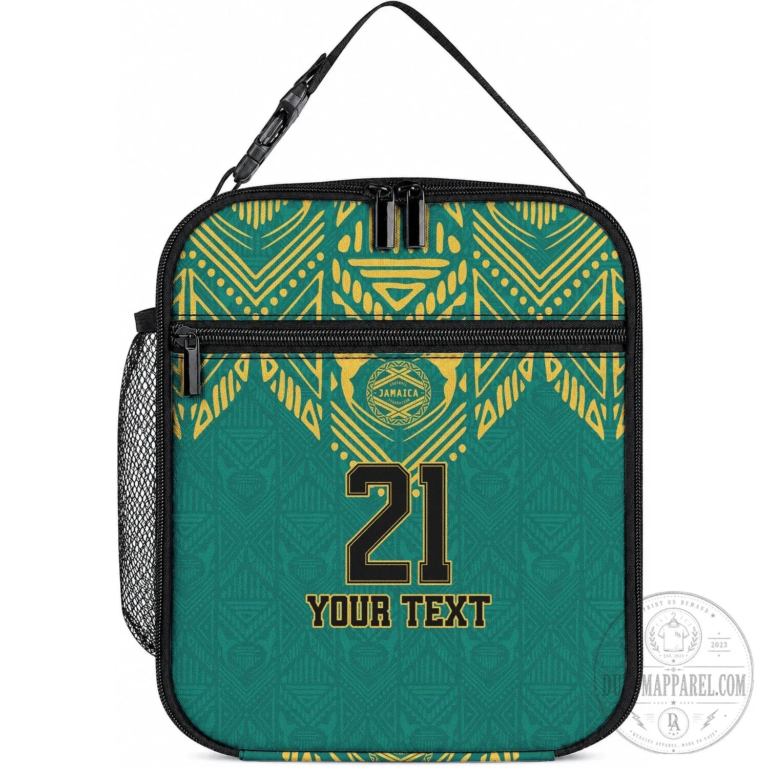 Jamaica Tribal Pattern Custom Number and Text Insulated Lunch Bag