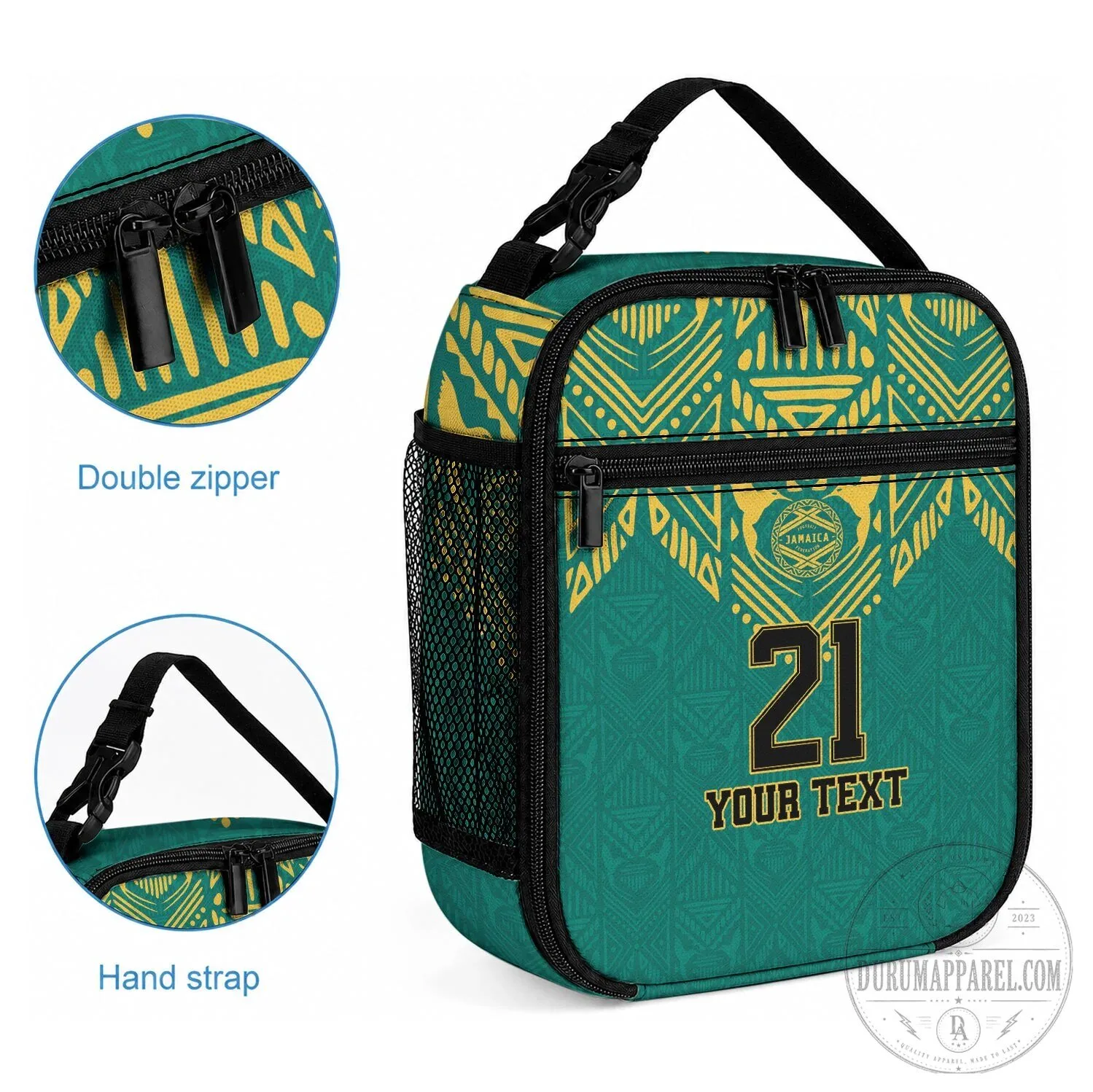 Jamaica Tribal Pattern Custom Number and Text Insulated Lunch Bag 6 Jamaica Tribal Pattern Custom Number and Text Insulated Lunch Bag