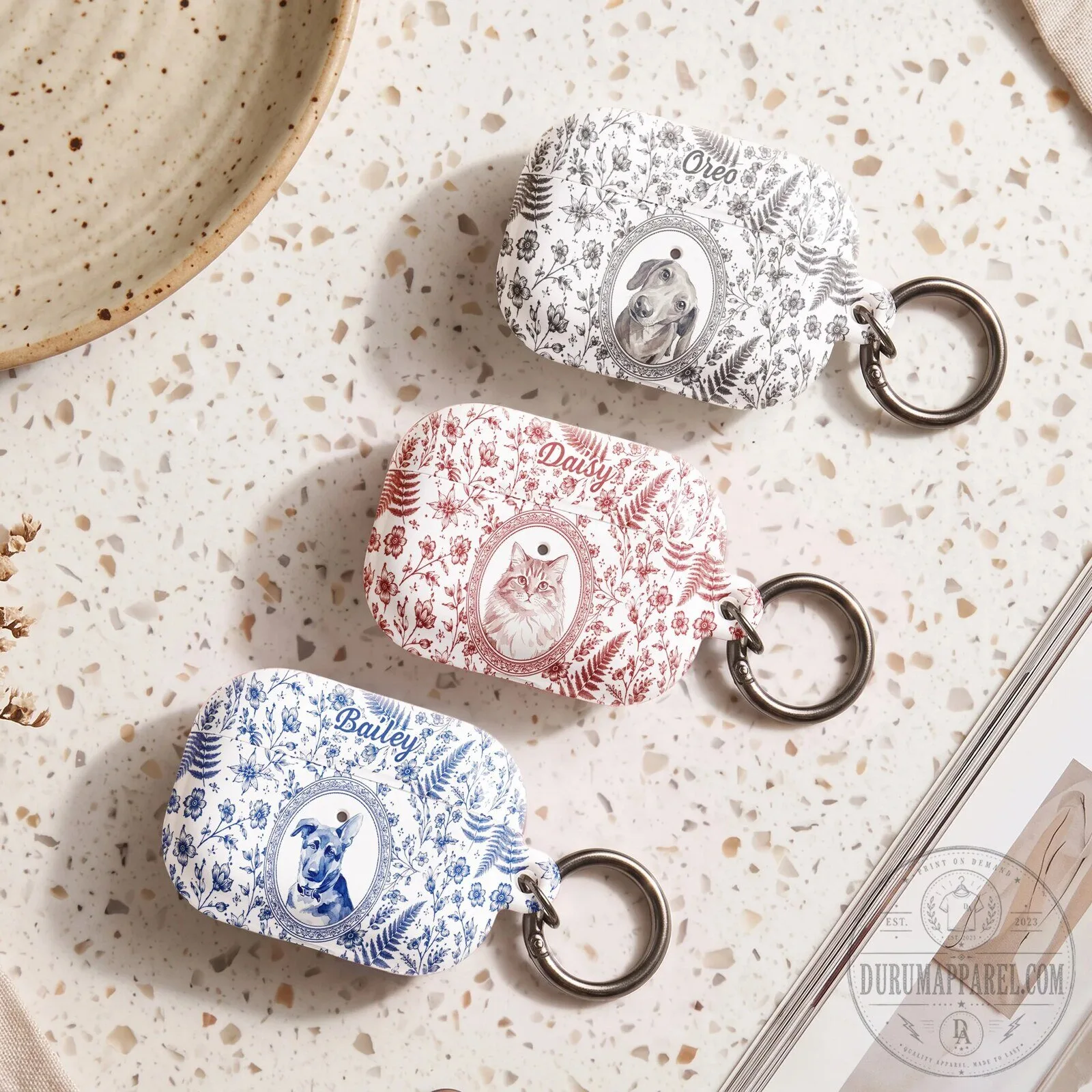 Custom Pet Portrait Toile De Jouy AirPods Pro Case 6 Custom Pet Portrait Toile De Jouy AirPods Pro Case