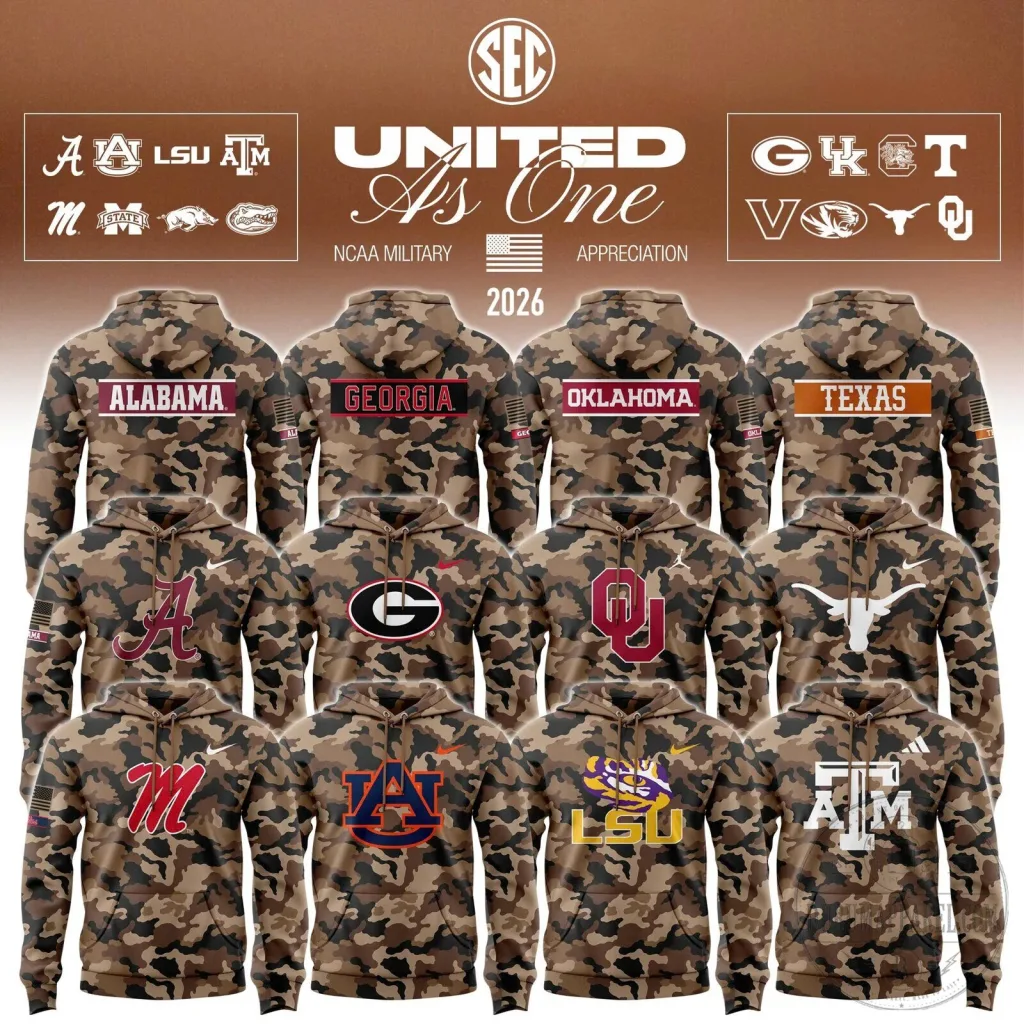 NCAA SEC Military Appreciation United As One Camouflage Hoodie NCAA SEC Military Appreciation United As One Camouflage Hoodie