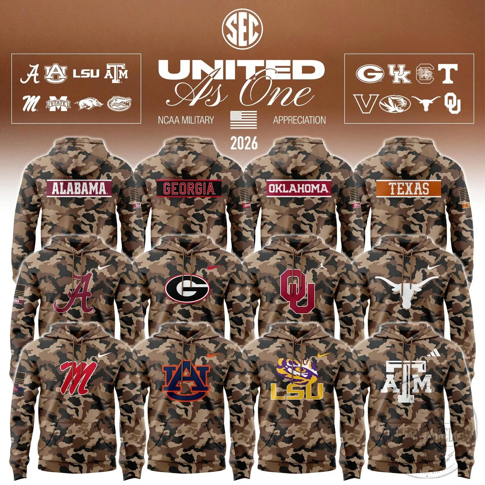NCAA SEC Military Appreciation United As One Camouflage Hoodie 12 NCAA SEC Military Appreciation United As One Camouflage Hoodie