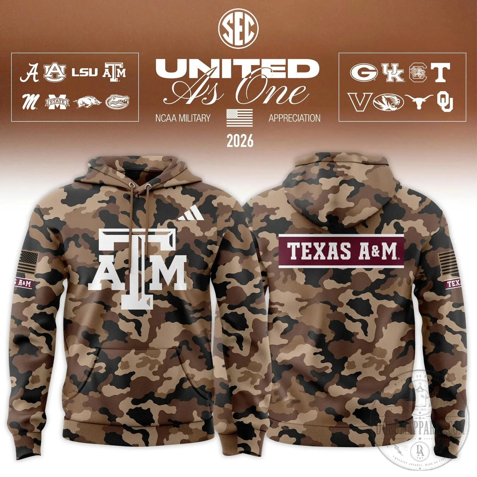 NCAA SEC Military Appreciation United As One Camouflage Hoodie 13 NCAA SEC Military Appreciation United As One Camouflage Hoodie