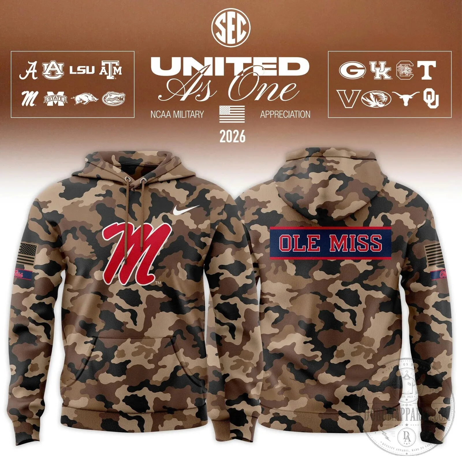 NCAA SEC Military Appreciation United As One Camouflage Hoodie 20 NCAA SEC Military Appreciation United As One Camouflage Hoodie