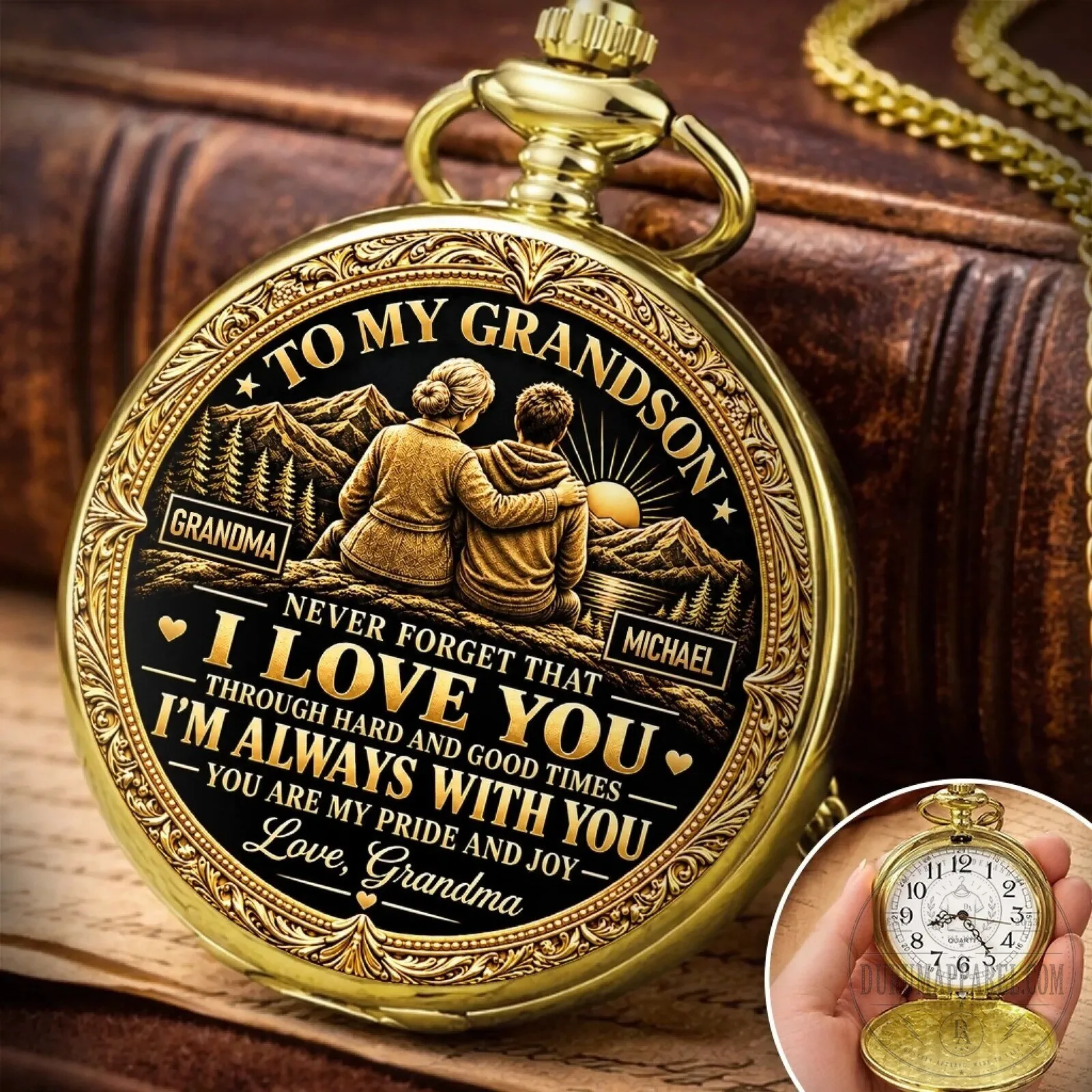 Personalized To My Grandson From Grandma Engraved Pocket Watch 8 Personalized To My Grandson From Grandma Engraved Pocket Watch