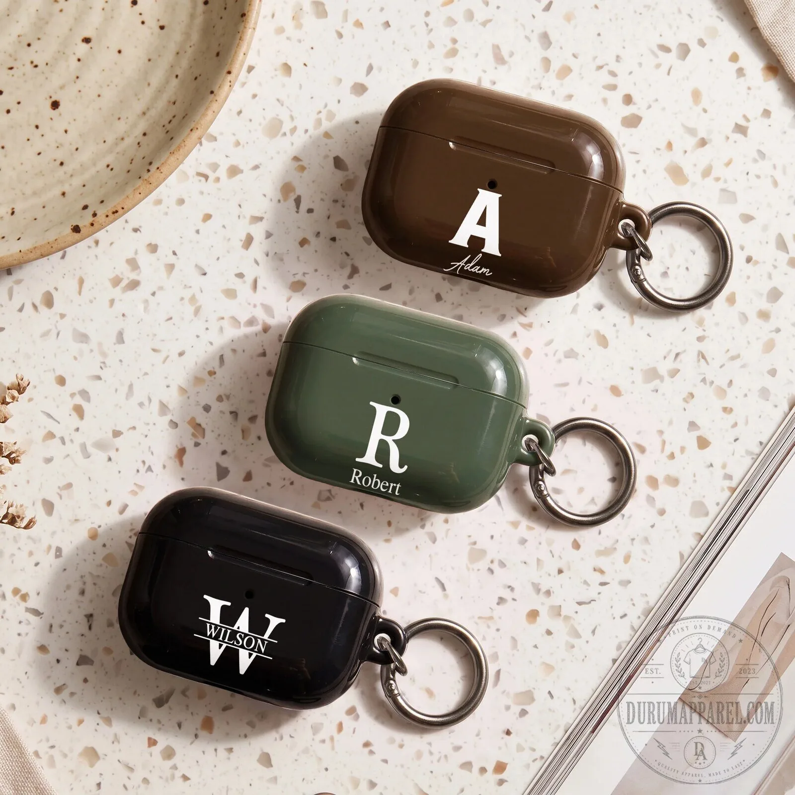 Personalized Initial Monogram AirPods Pro Case with Keychain
